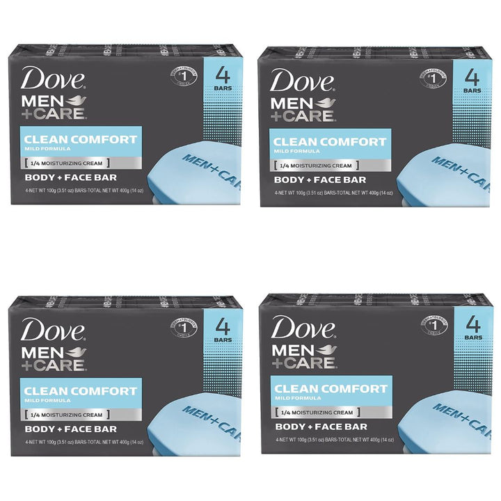 Dove Men Care Body + Face Bar Soap Clean Comfort Mild Formula, 4*100g