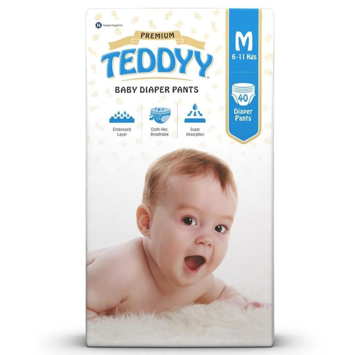 Teddyy Baby Diaper Pants Premium Size Medium 6- 11 Kg, 40 Pcs