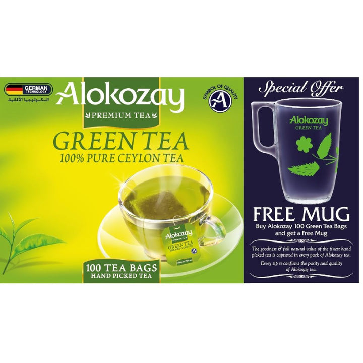 Alokozay Green Tea, 100 Tea Bag +Mug Free