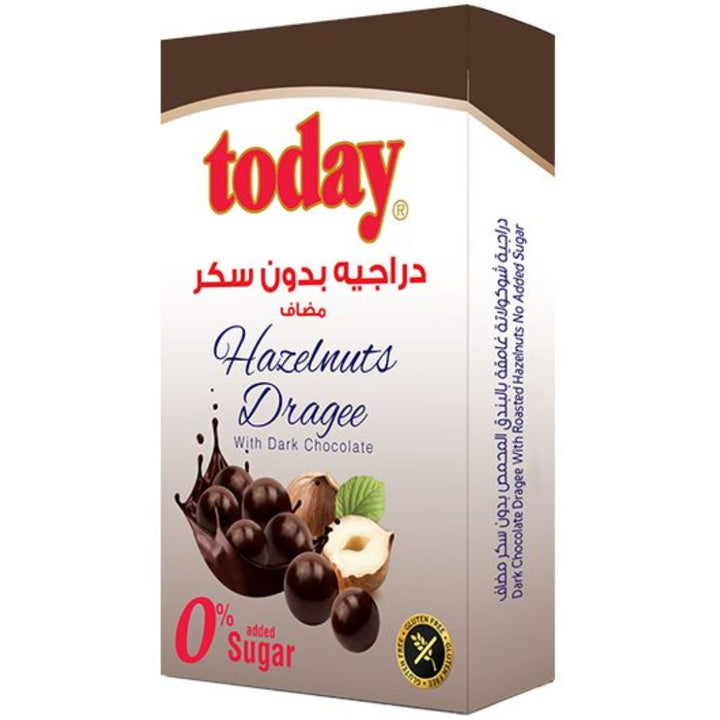 Today Dragee Dark Chocolate with Hazelnut Zero Sugar Added, 60g