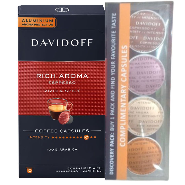 Davidoff Nespresso Capsules Rich Aroma Arabica 100% Vivid & Spicy + Complimentary Capsules, 55g