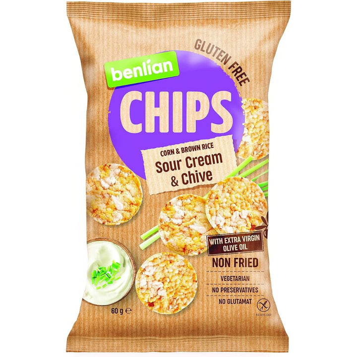 Benlian Gluten Free Chips Corn & Brown Rice, Sour Cream Chive, 60g