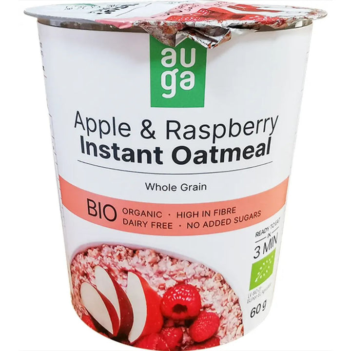 Auga Organic Oatmeal Apples and Raspberries, Vegan, No Added Sugar, 60g