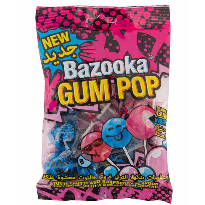 Bazooka Gum Pop Tutti Frutti & Raspberry Flavour Lollipops, 125g