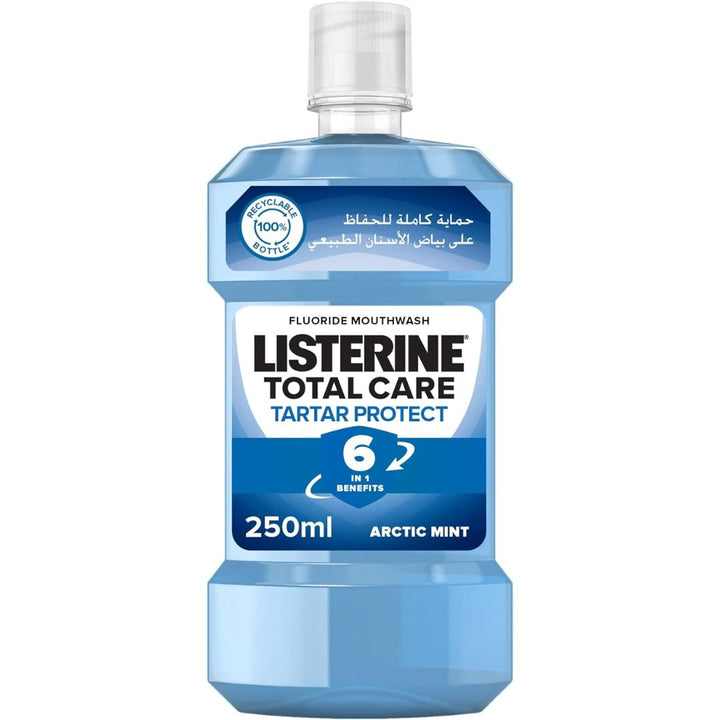 Listerine Total Care Tartar Protect 6 Benefit Fluoride Mouthwash For Naturally White Teeth Arctic Mint, 250ml