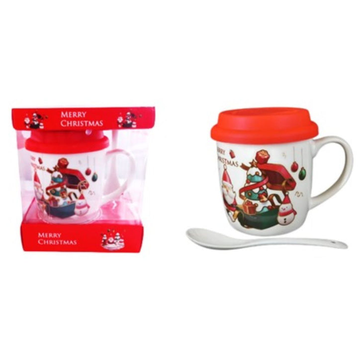 Christmas Coffee Mug With Lid And Spoon