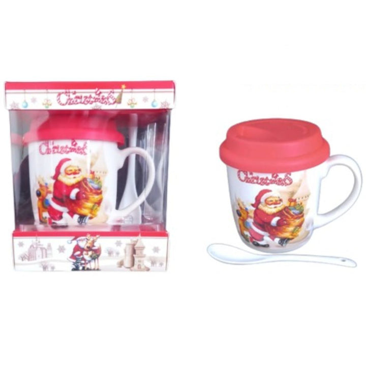 Christmas Coffee Mug With Lid And Spoon