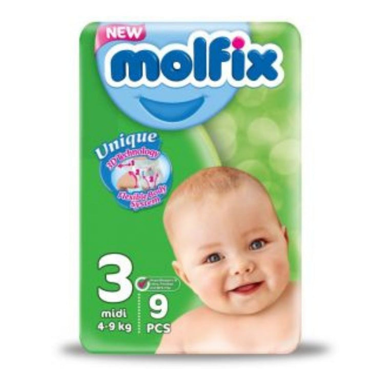 Molfix Baby Diapers with Unique 3D Technology, Midi, Size 3 - 9 Pieces