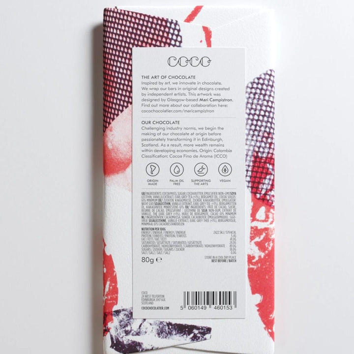 Coco Earl Grey Tea Dark Chocolate Bar, 80g