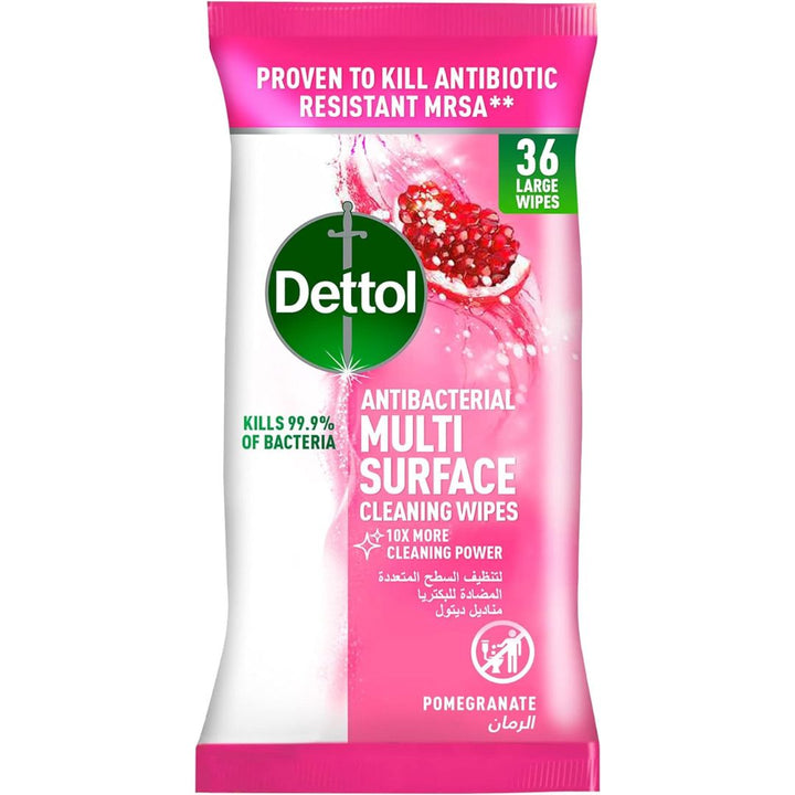 Dettol Pomegranate Antibacterial Multi Surface Cleaning Wipes, 36Wipes