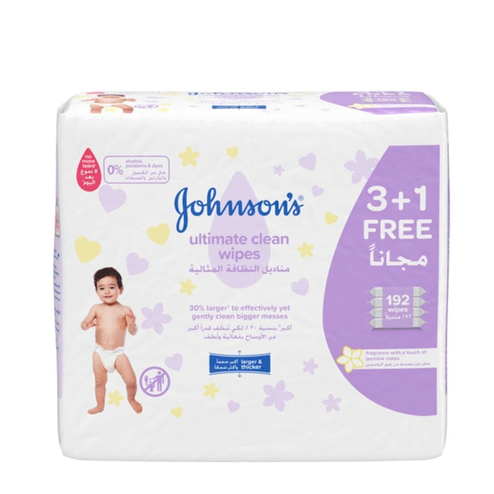 Johnson's Baby Ultimate Clean Wipes, 3+1 (192 wipes)