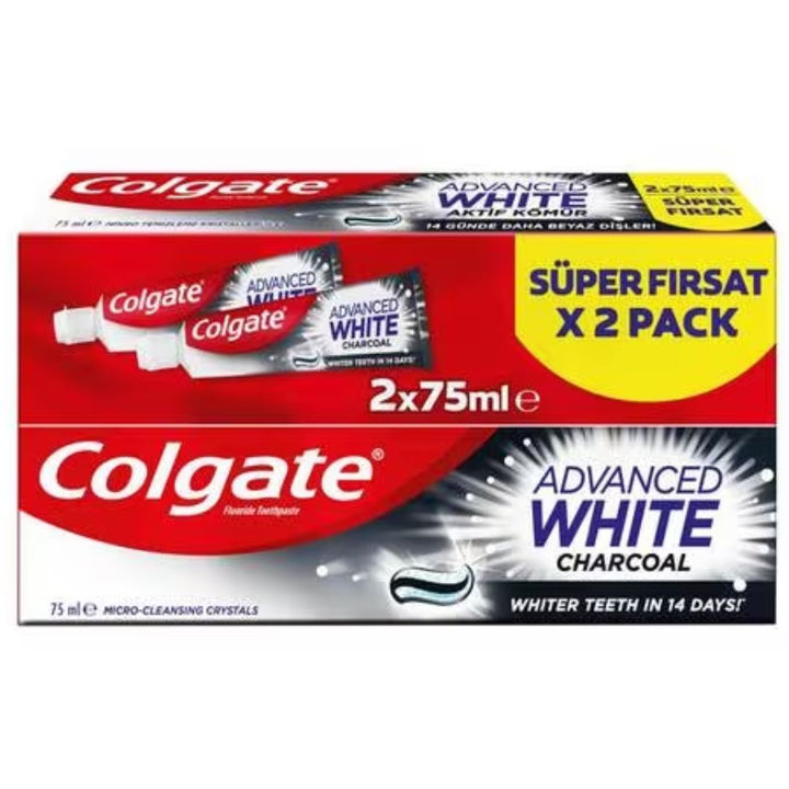 Colgate Advanced White Charcoal Whitening Toothpaste, 2x75ml