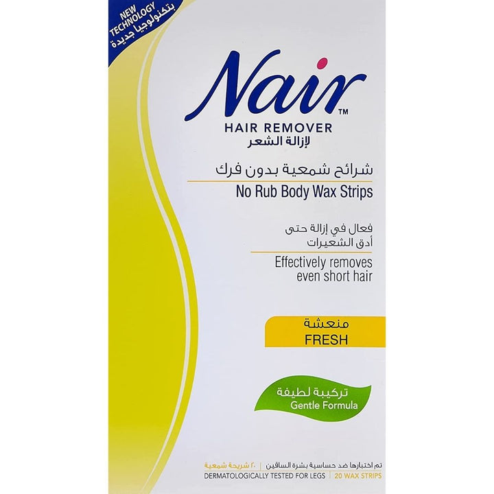 Nair No Rub Body Wax Strips Hair Remover - Fresh, 20 Wax Strips