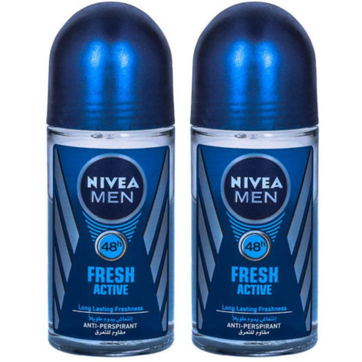 Nivea Fresh Active Roll On Deodorant For Men, 2 x 50ml