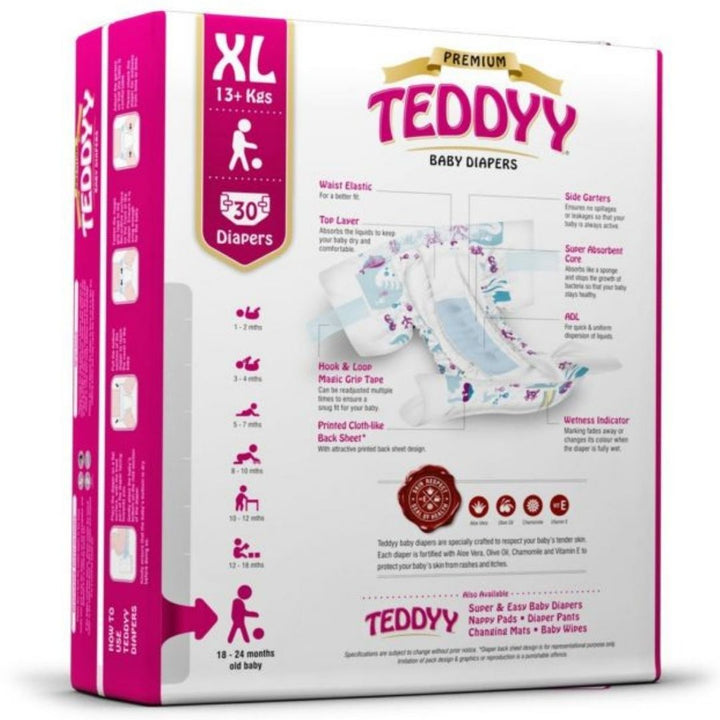 Teddyy Baby Diapers Premium Size Extra Large 13 Kg & Above, 30 Pcs