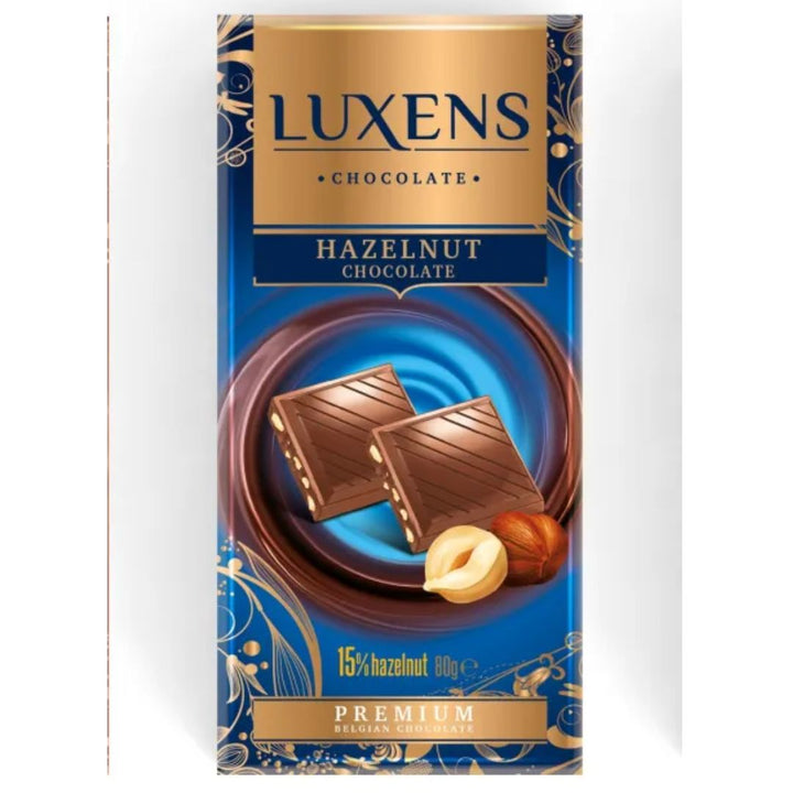 Luxens Premium Belgian Hazelnut Chocolate Bar, 80g