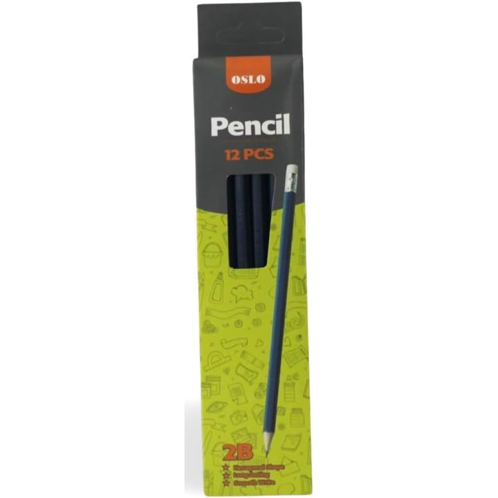 Oslo Classic Hexagonal Graphite Pencil 2B With Rubber tip, 12Pcs