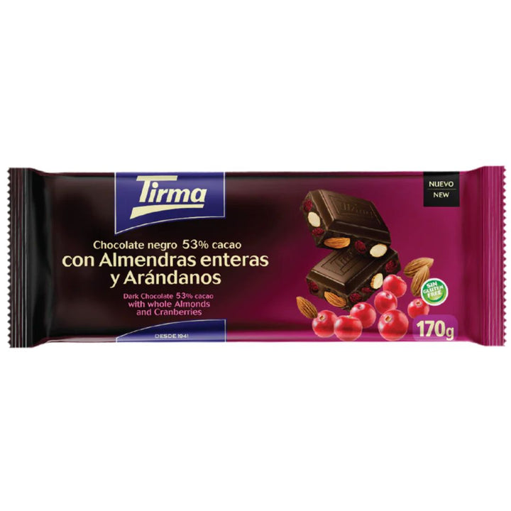 Tirma Dark Chocolate 53% with Whole Almonds & Cranberries, 170g