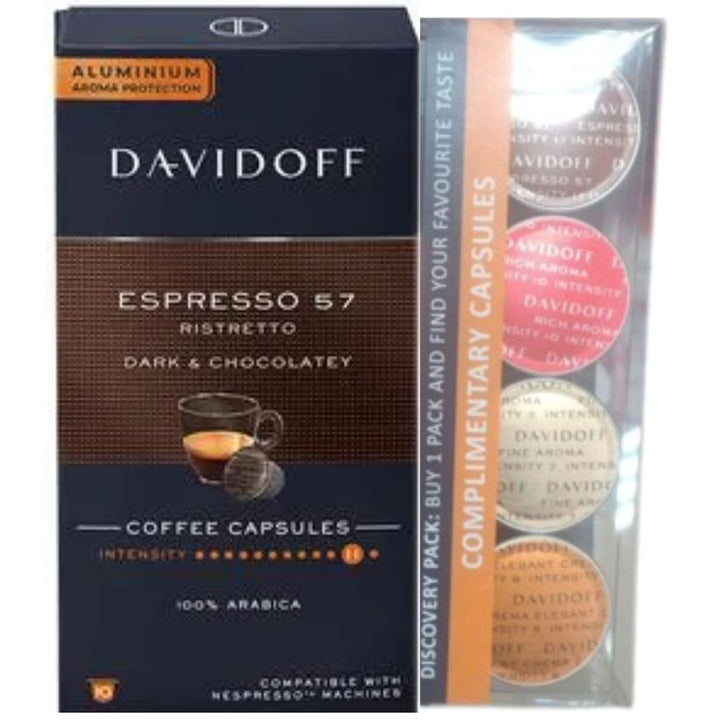 Davidoff Espresso 57 Ristretto Dark & Chocolatey Coffee Capsules +  Complimentary Capsules, 55g