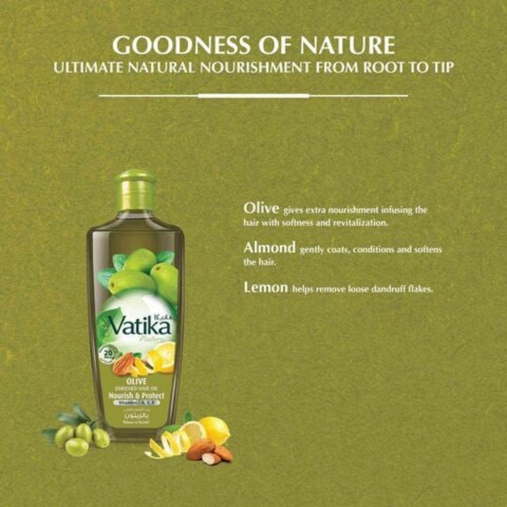 Vatika Naturals Olive Enriched Hair Oil Nourish And Protect Green, 200ml