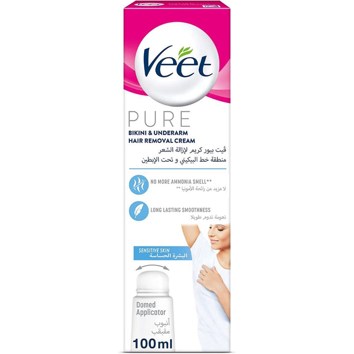 Veet Pure Bikini & Underarm Hair Removal Cream With Domed Applicator, 100ml