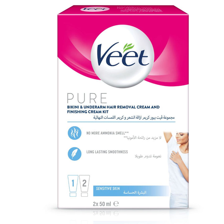 Veet pure bikini & underarm hair removal cream & finishing kit, 2x50ml