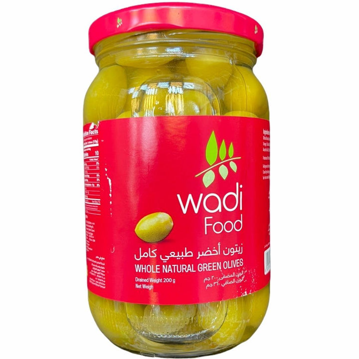 Wadi Food Whole Natural Green Olives, 650g