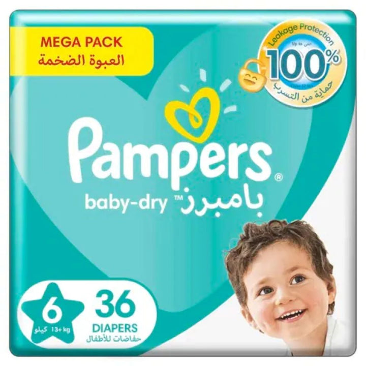 Pampers Baby Dry Diapers Mega Pack, Size 6 XXL (13+ KG), 36 Diapers