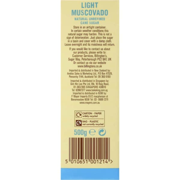 Billington's Light Muscovado Sugar, 500g