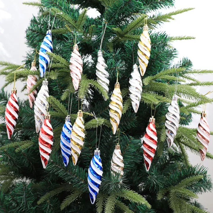 Spiral Shape Design Xmas Hanging Ornaments White, 6Pcs, 6cm