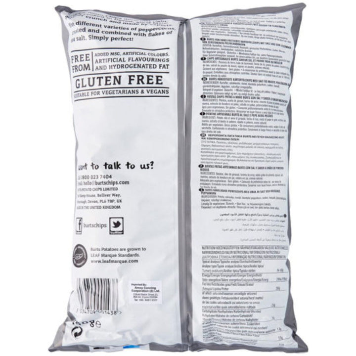 Burts Sea Salt And Crushed Peppercorns Hand Cooked Potato Chips, 150g