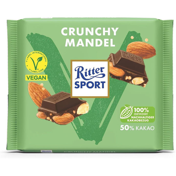 Ritter Sport Vegan Dark Crunchy Almonds Chocolate, 100g