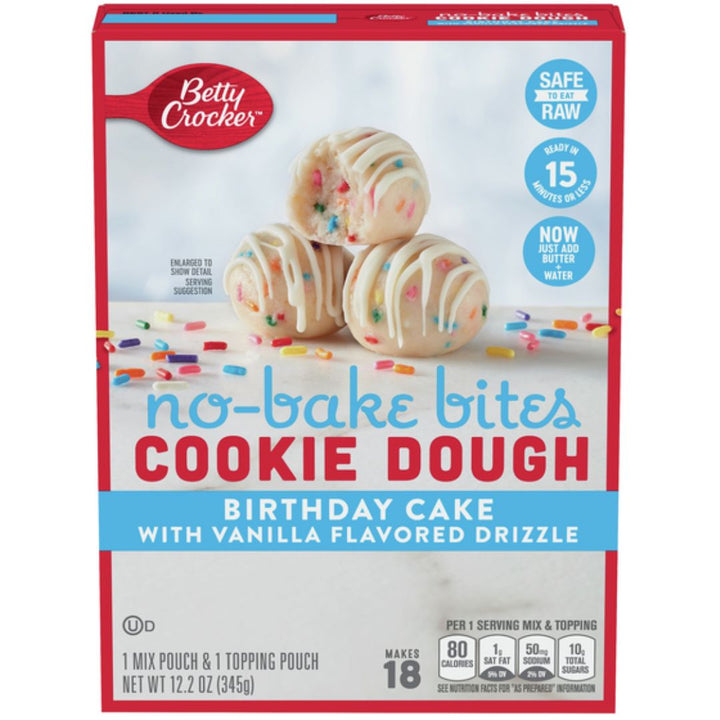 Betty Crocker No-Bake Bites Cookie Dough, Birthday Cake with Vanilla Flavored Drizzle, 345g