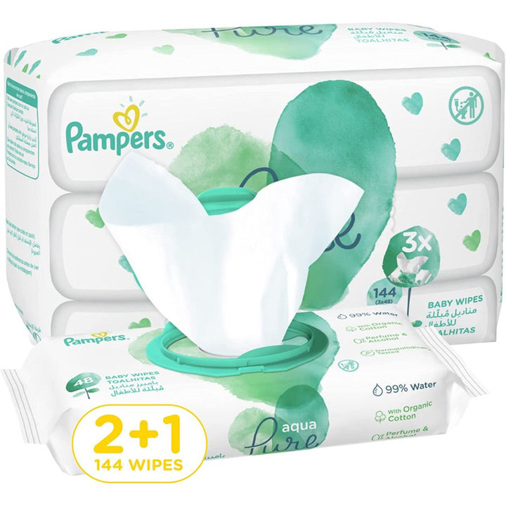 Pampers Aqua Pure Baby Wipes Made with 99% Pure Water, 3 x 48 Count