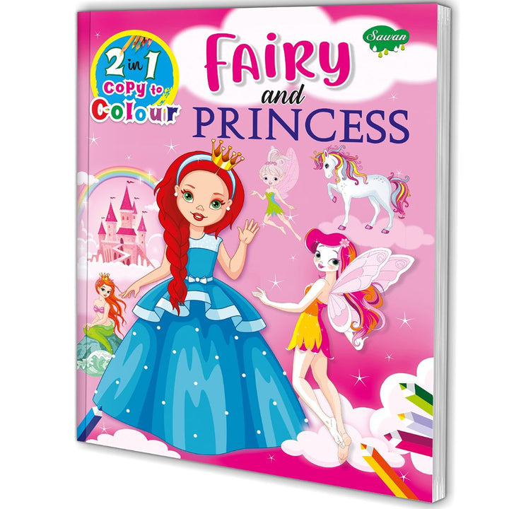 2 in 1 Copy to Colour Fairy and Princess Colouring Book