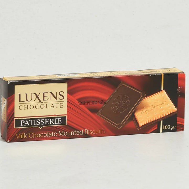 Luxens Chocolate Patisserie Milk Chocolate Mounted Biscuits, 100g