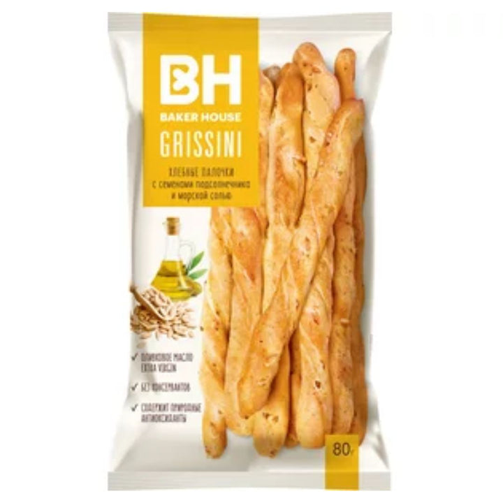 Baker House Grissini Bread Sticks With Sunflower Seeds & Sea Salt, 80g