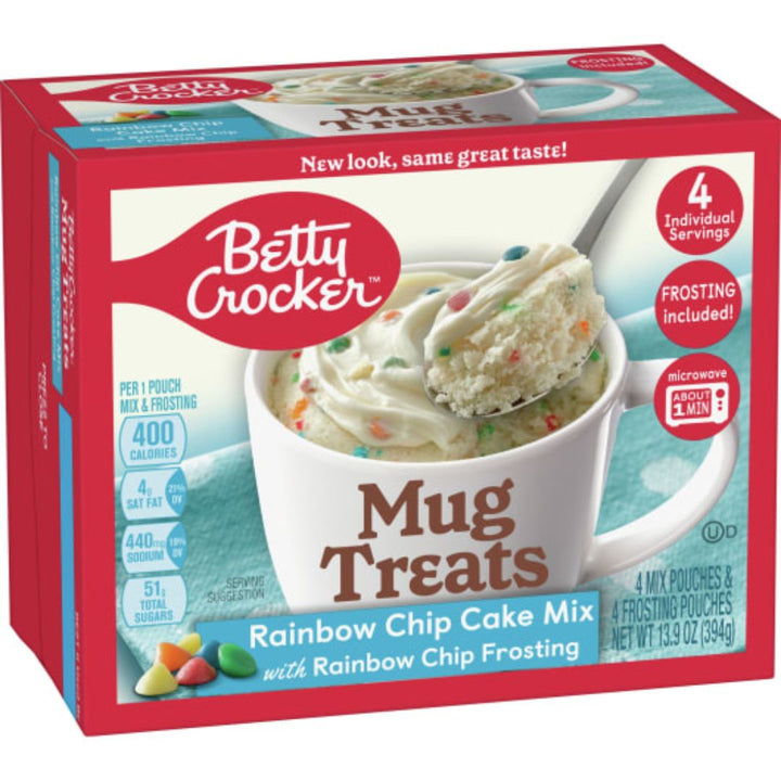 Betty Crocker Rainbow Chip Cake Mix Mug Treats with Rainbow Chip Topping, 394g