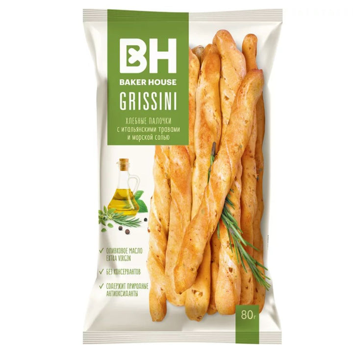 Baker House Grissini Bread Sticks With Italian Herbs & Sea Salt, 80g