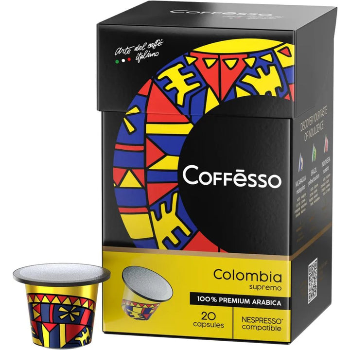 Coffesso Colombia Supreme 100% Arabica Coffee 20 Capsules, Nespresso Compatible, 100g