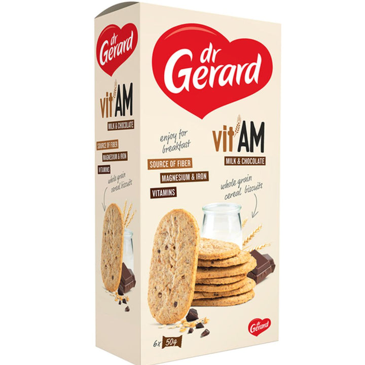 Dr.Gerard Vitam Milk & Chocolate Whole Grain Cereal Biscuits, 6 x 50g