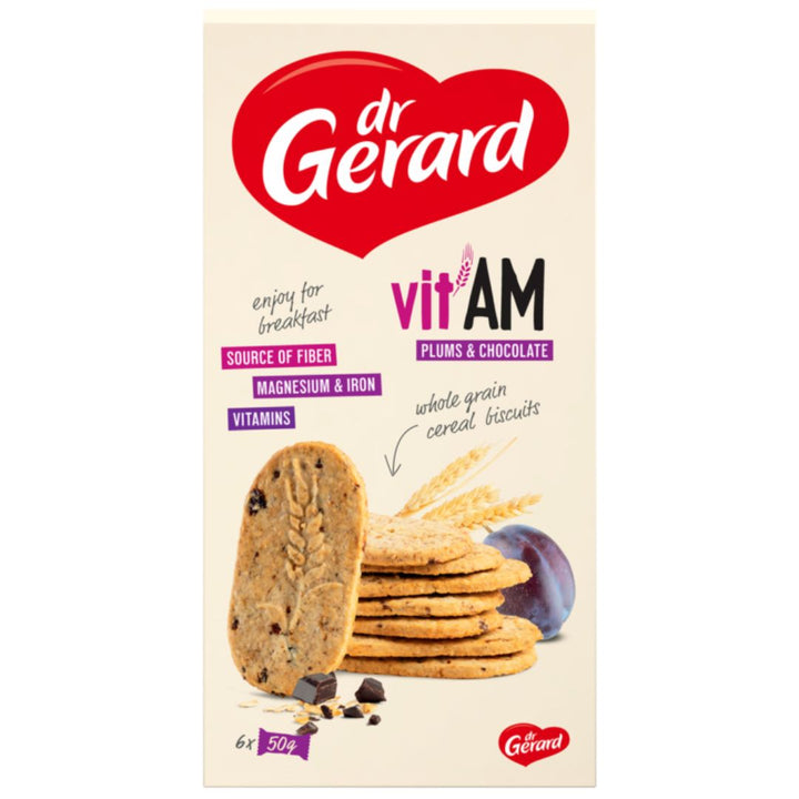 Dr.Gerard Vitam Plums and Chocolate Whole Grain Cereal Biscuits, 6 x 50g