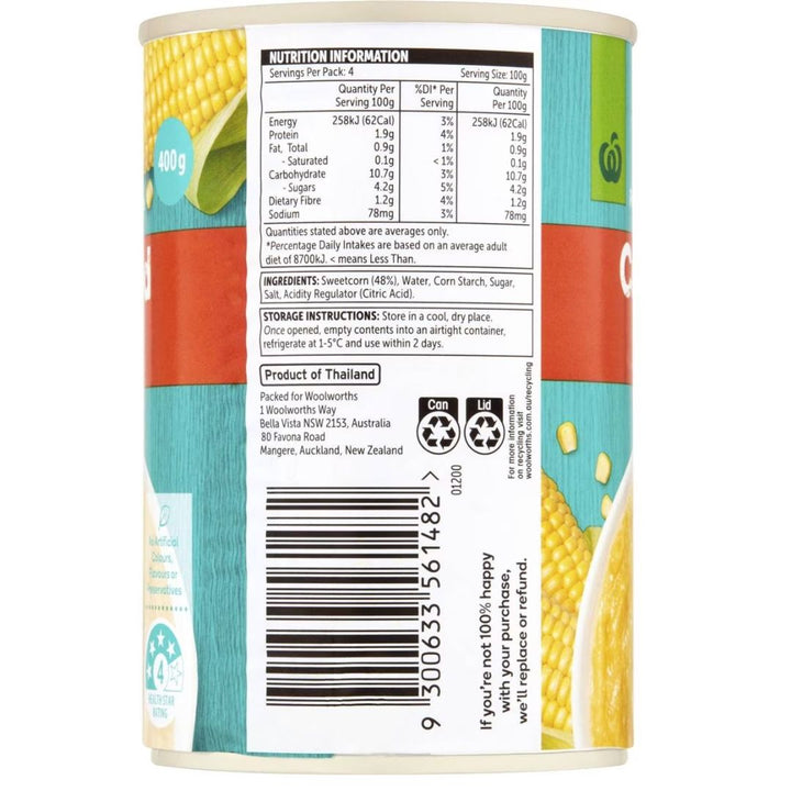 Woolworths Creamed Corn, 400g