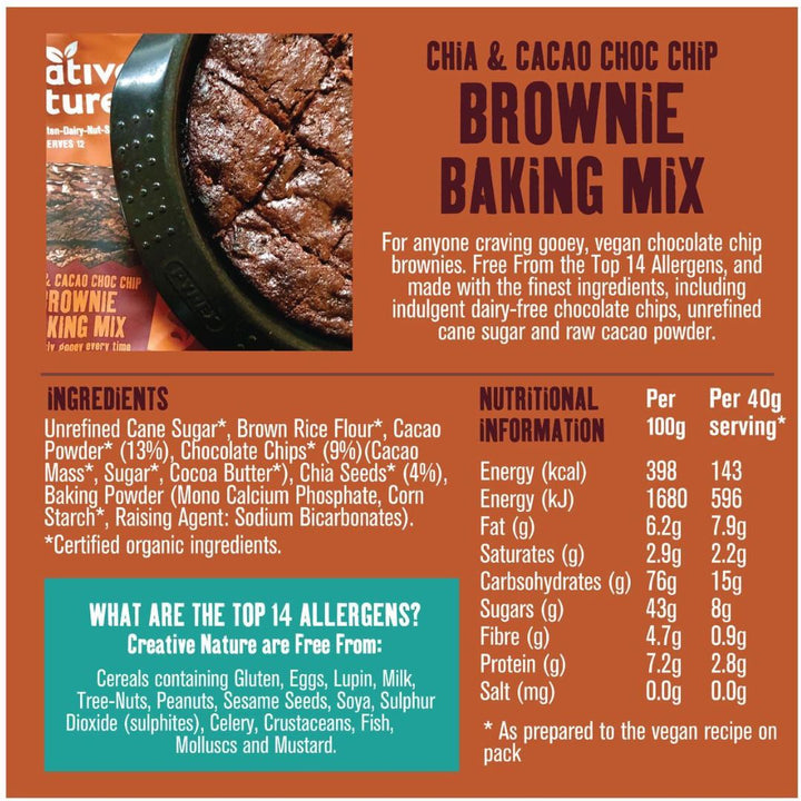 Creative Nature Chia & Cacao Choc Chip Brownie Baking Mix, 250g