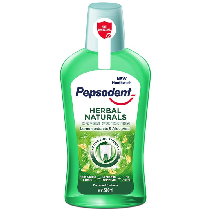 Pepsodent Herbal Natural Mouthwash With Lemon Extracts & Aloe Vera Mouthwash, 500ml