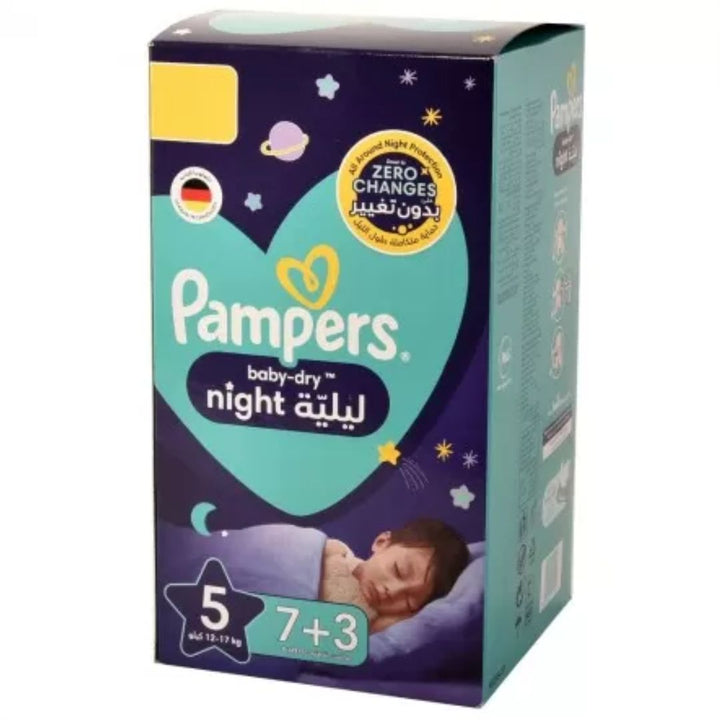 Pampers Baby-Dry Night Diapers, Size 5, 12+17kg, 10 Pieces