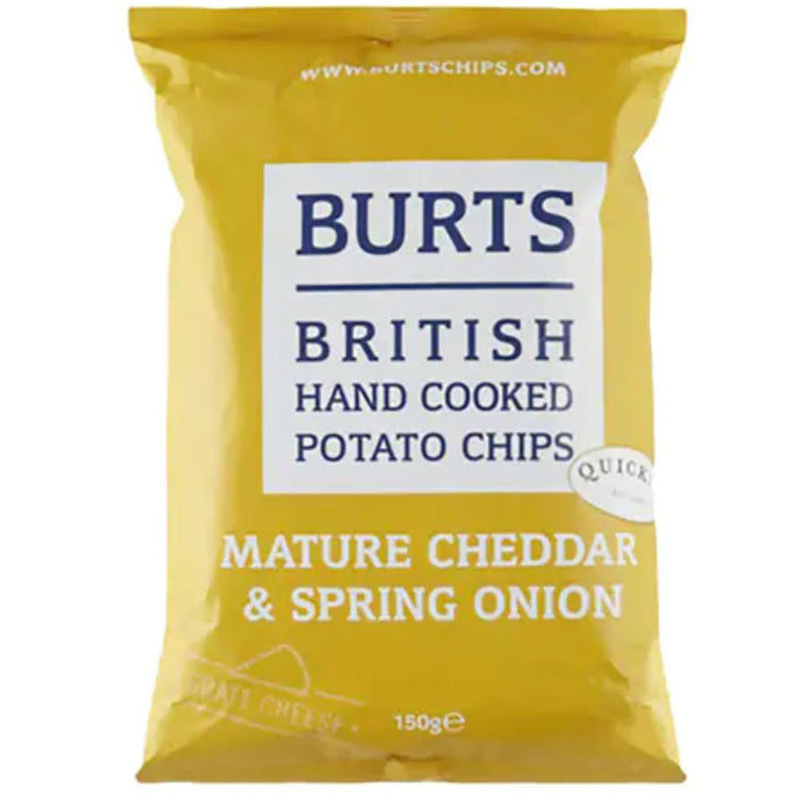 Burts British Hand Cooked Mature Cheddar And Spring Onion Flavour Potato Chips, 150g