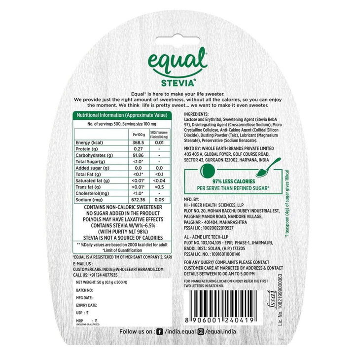 Equal Stevia Plant Based Natural Sweetener, 500Tblt