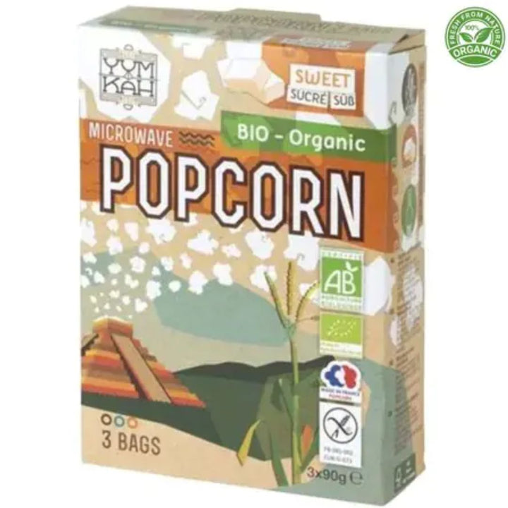 Yum Kah Bio Organic Microwave Sweet Popcorn Pack of 3 x 90g