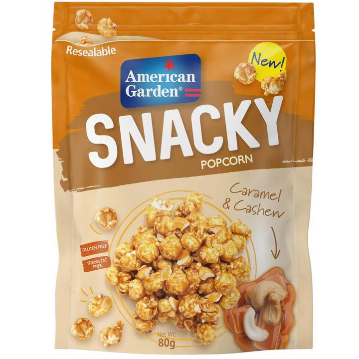 American Garden Snacky Ready-To-Eat Caramel & Cashew Popcorn Gluten Free, 80g